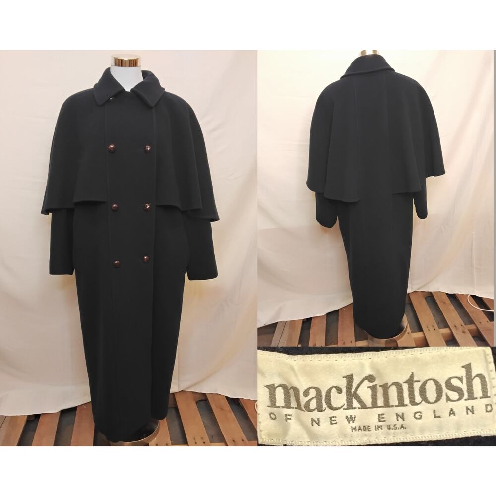 Mackintosh Wool Trench Coat Womens 8 Navy Blue w/ Cape Vintage Style 1260 #W4869